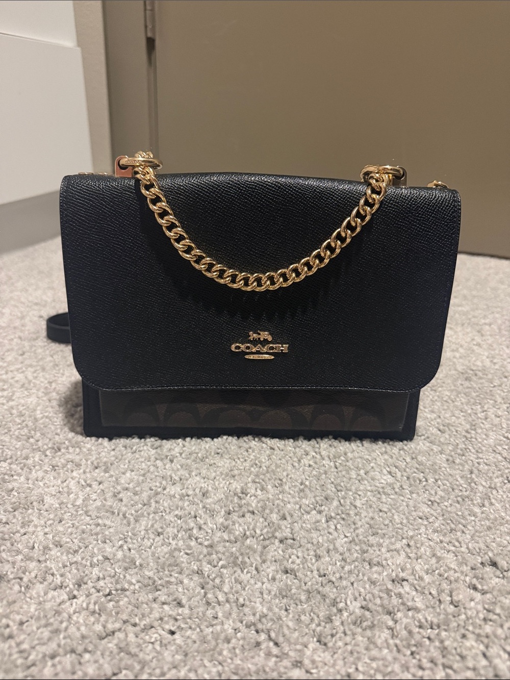 Coach Black Crossbody with Gold Chain Trim